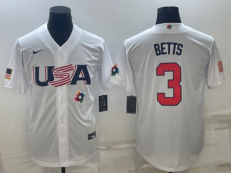 Men 2023 World Cub USA 3 Betts White Nike MLB Jersey10